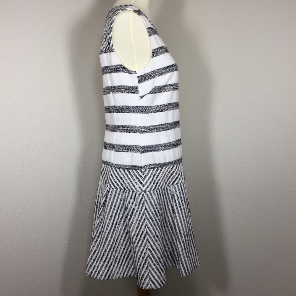 J. Crew White Navy Tweed Striped drop Waist Dress - Picture 2 of 8